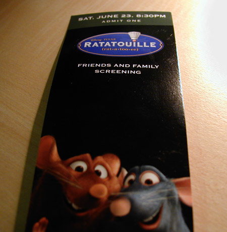 Ratatouille Screening Ticket